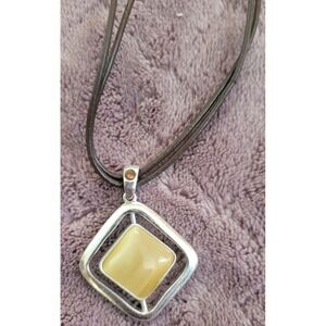 Women's 19" Brown Corded Necklace Silver Tone Diamond Shape Pendant